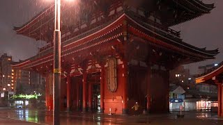 Rain Sound - Night Walk - Sensoji Temple HDR - 4K ASMR - japan tokyo asakusa binaural
