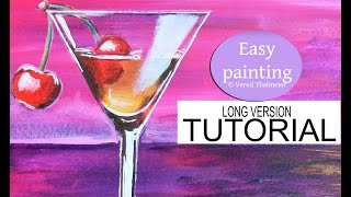 How to paint a Cocktail Glass at Sunset - Acrylic tutorial for beginners step by step / Cherry