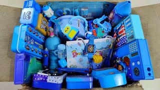 ultimate blue stationery collection, watch eraser, pencil box collection, toy collection, sharpener