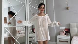 4K No bra try on haul | Petite Olya | White Dress 2024