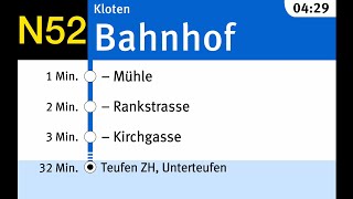 PostAuto/ZVV Ansagen, Nachtbus N52 (Kloten, Bhf. - Teufen ZH, Unterteufen)