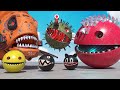 Two Spiky Monsters, Cyborg Piranha & Cartoon Cat Vs Robot Pacman & Chain Chomp in the Maze