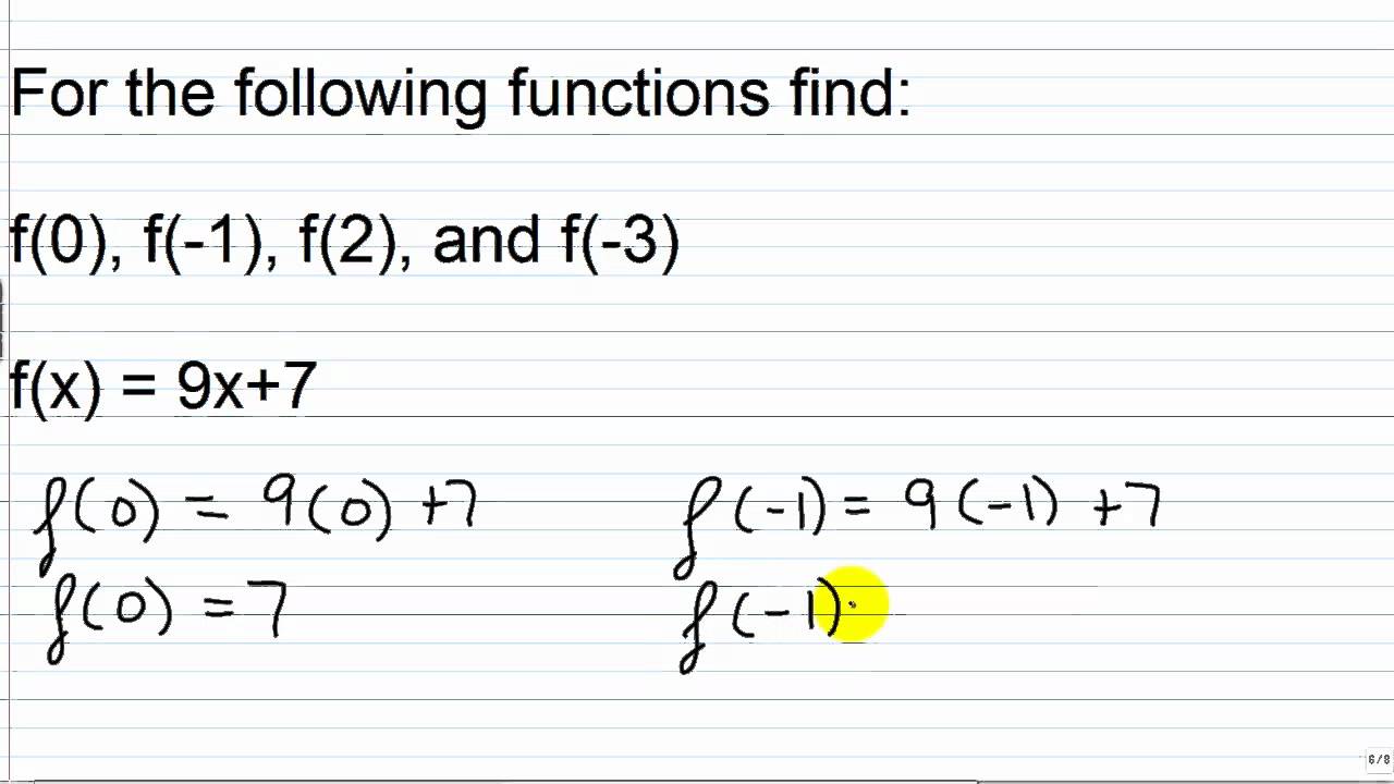 Algebra I Help: Function Notation: Find The Value For A Given Domain ...