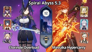 C0 Clorinde Overload \u0026 C0 Mavuika Hypercarry - Spiral Abyss 5.3 Floor 12 Genshin Impact