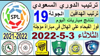 ترتيب الدوري السعودي وترتيب الهدافين اليوم الثلاثاء 3-5-2022 مباراة مؤجلة الجولة 19 - هزيمة الهلال