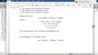 Matlab Example for Linear Programming