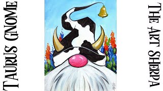 Beginners COUNTRY COW GNOME Taurus  Star Gnome Step by step Acrylic Painting