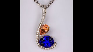 14K White Gold Oval and Peach Tanzanite Pendant 5.02 Carats