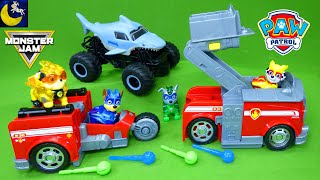 Paw Patrol Transforming Fire Truck Cars Mighty Pups Charged Up Toys Monster Jam Trucks Megalodon RC