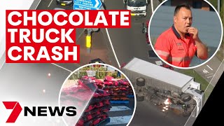 Belgium chocolate falls from truck after crash on Sunnyholt Road Blacktown | 7NEWS