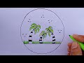 easy circle scenery drawing circle scenery drawing step by step circle drawing for beginner tutorial