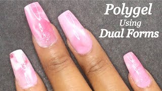 Trying the Modelones Poly Nail Gel Kit From Amazon using dual forms | Pink Marble Nail Design