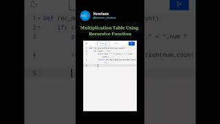 Multiplication Table Using Recursive Function.#newtum #development #software #programming #code