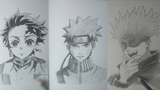 How to make draw anime character | how to draw anime face | Jujutsu Kaisen, Demon Slayer and Naruto