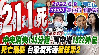 【盧秀芳辣晚報】恩爸要真相!中央消失143分鐘 陳時中推1922外包!死亡潮襲211死創新高!台染疫死速 全球第2快!長新冠有黑數?高金追8400億帳!@中天新聞CtiNews 20220609完整版