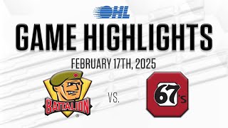 OHL Highlights: North Bay Battalion @ Ottawa 67's Feb. 17, 2025