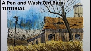 A pen and wash old barn Watercolor Tutorial By Nil Rocha