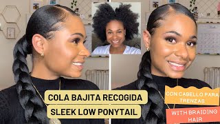 SUPER SLEEK  SIDE PART PONYTAIL - JUMBO BRAID LOW PONYTAIL USING BRAIDING HAIR on short afro hair