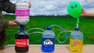 Experiment: Coca Cola & Fanta & Mountain Dew VS Mentos. Domino Chain Reaction!