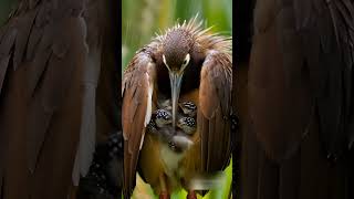 Bittern and Chicks in Wetland Reeds During Rainstorm (rare protection) #trending #shorts #birds