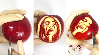 【新感覚ASMR】りんごにビリー・アイリッシュを彫ってみた！【音フェチ】Billie Eilish Apple Carving