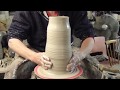 Making / Throwing a Round Pottery Clay Vase on the Wheel