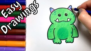 Easy Drawings | How to Draw Green Monster | Draw Step by Step