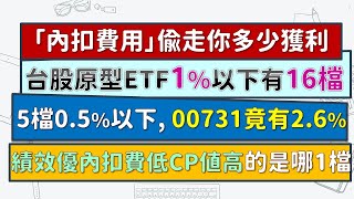 內扣費用偷走你多少獲利？高股息ETF收很大？00713有1.1%、00731高達2.6%，哪5檔比較佛心在0.5%以下？哪一檔績效優、內扣費低、CP值高呢？！~CC中文字幕