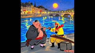 八戒与猴哥吹箫 MonkeyKing\u0026Piggy plays music in Paris #funny  #specialeffects #anime #chinesenewyear#music