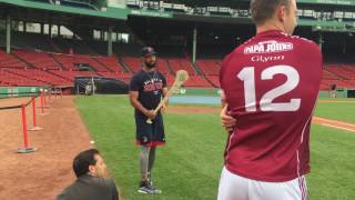 Red Sox Chris Young, Deven Marrero get a lesson in Hurling from Gary Maguire, GAA hurlers