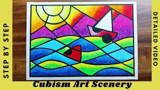 HOW TO DRAW CUBISM ART - CUBISM ART SCENERY DRAWING - ABSTRACT ART DRAWING