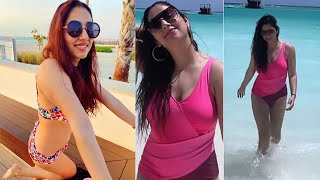 Tv Actress Disha Parmar seen enjoying her vacation in Bikini at Maldives