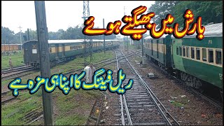 Super Parallel Action First Time Three Trains in rain moving parallel to each other Pakistan Railway