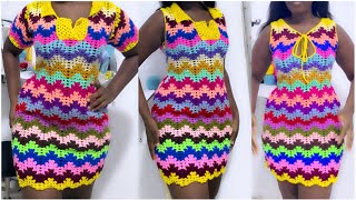 How to crochet chevron mini multi-colored body-con dress. Easy to make the Hagg dress #craft #diy