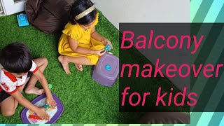 Balcony makeover as play area for kids.. artificial grass mat review.. పిల్లల కొరకు బాల్కనీ మేక్ఓవర్