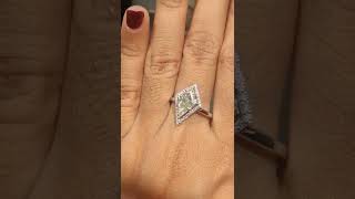 2 carat Kite cut White Moissanite Diamond Ring, 14K White Gold Solitaire Halo Ring, Engagement Ring,