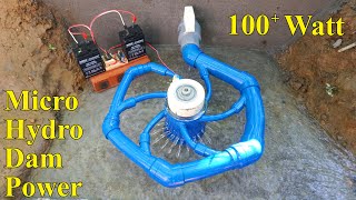 Mini hydroelectric with a turbine system of 6 inlet valves. Free hydroelectric science project.