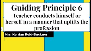 Guiding Principle 6: Teacher conducts him/herself in a manner that uplifts the profession