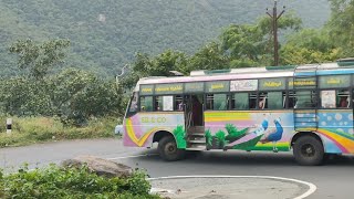 Private Bus And Car Turning On Big Hairpinbend Road At Bargur Hills