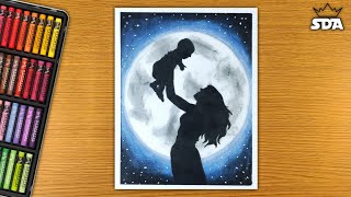 how to draw mother with baby easy | oil pastels | water color | mother's day drawing #shorts