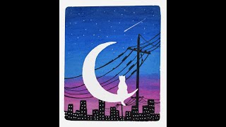 Moonlight Easy Scenery Drawing with Oil Pastel #shorts #funcrafts