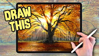 IPAD PAINTING MADE EASY - Fall Autumn Tree landscape Procreate tutorial