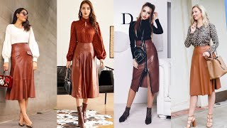 Latest Brown Leather Skirt outfits Styling Idea's || Brown Leather Skirts @drmedical_knowledge