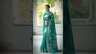 Banarasee Faux Georgette Saree With Silver Zari Buta \u0026 Border-Ocean Blue