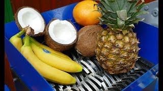 SHREDDING A COCONUT AND OTHER FRUITS (BANANA, PINEAPPLE, ORANGE)