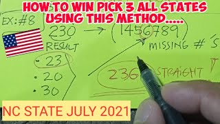HOW TO WIN PICK 3 ALL STATE USING PRESENT RESULT/PAIRING & MISSING STRATEGY(NC Jul.2021)DIY TUTORIAL