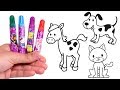 ANIMALES 🐶🐱🐷🐸🐵 Pintamos animales de colores con rotuladores de dibujos animados