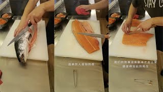 今天给大家演示一下如何分割三文鱼Today I will show you how to divide salmon#寿司 #刀工 #sushi