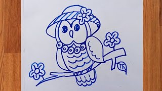 EASY CUTE OWL DRAWING STEP BY STEP - HOW TO DRAW AN OWL EASILY  ll EASY DRAWINGS