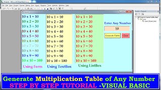 Generate Multiplication Table of any number of your choice in Visual Basic 6 | Step by Step Tutorial